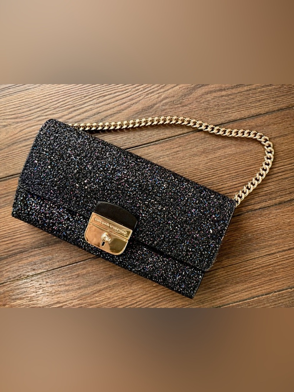 Kate Spade New York Black Glitter Chain Shoulder Bag